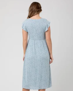 Ava Shirred Dress  Petrol / White