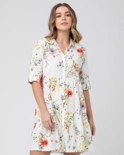 Bloom Button Through Dress  Natural