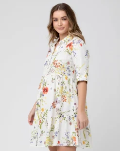 Bloom Button Through Dress  Natural