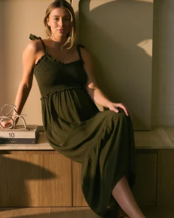 Brandi Shirred Dress  Khaki