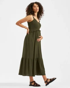 Brandi Shirred Dress  Khaki