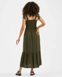Brandi Shirred Dress  Khaki