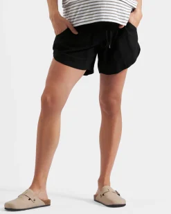 Byron Shirred Linen Short  Black