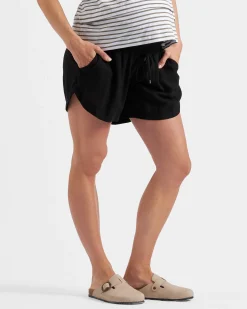 Byron Shirred Linen Short Black