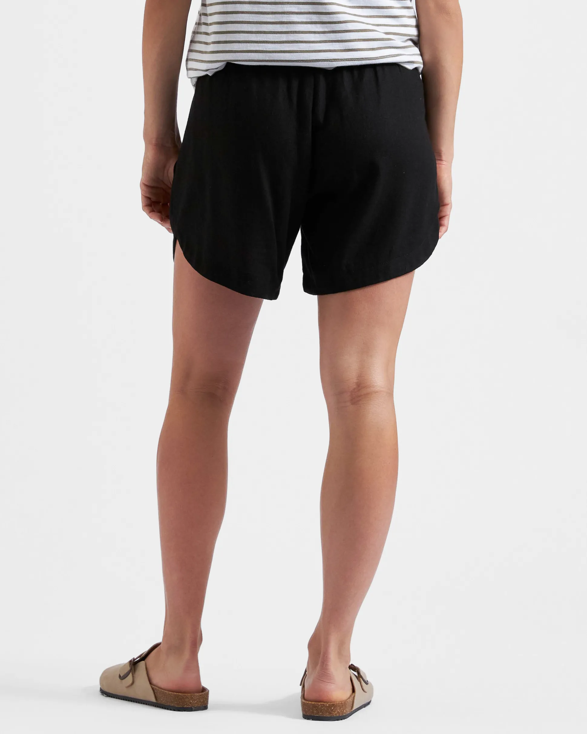 Byron Shirred Linen Short Black