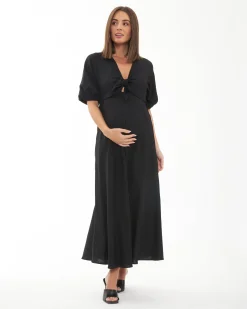 Camille Tie Front Linen Dress Black
