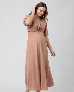 Camille Tie Front Linen Dress Clay