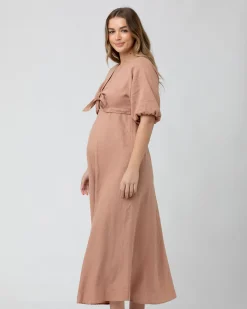 Camille Tie Front Linen Dress Clay