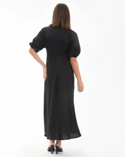 Camille Tie Front Linen Dress Black