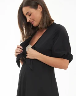 Camille Tie Front Linen Dress Black