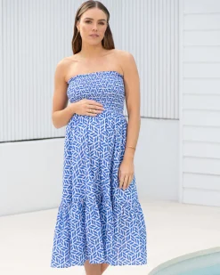 Capri Shirred Dress  White / Lapis