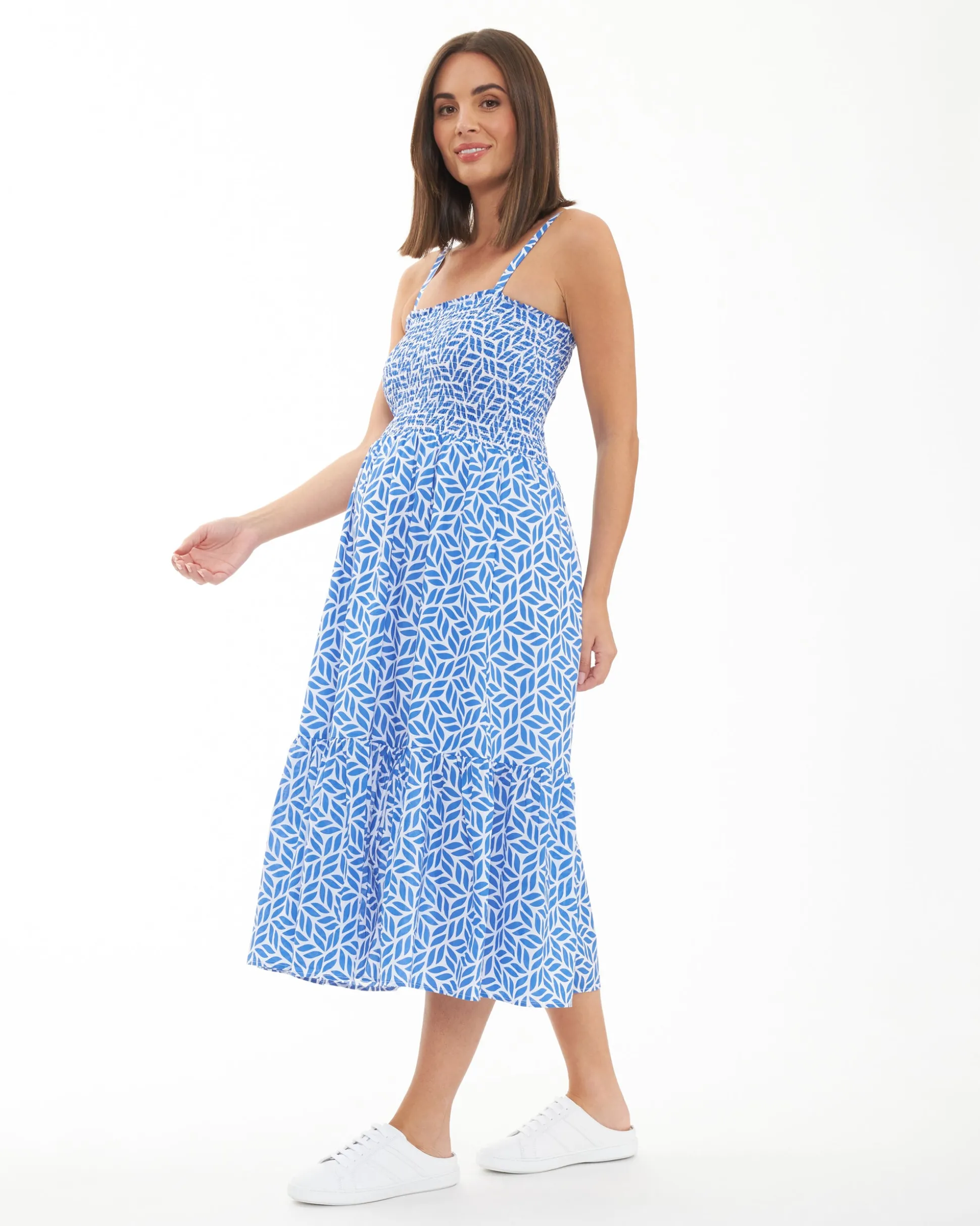 Capri Shirred Dress White / Lapis