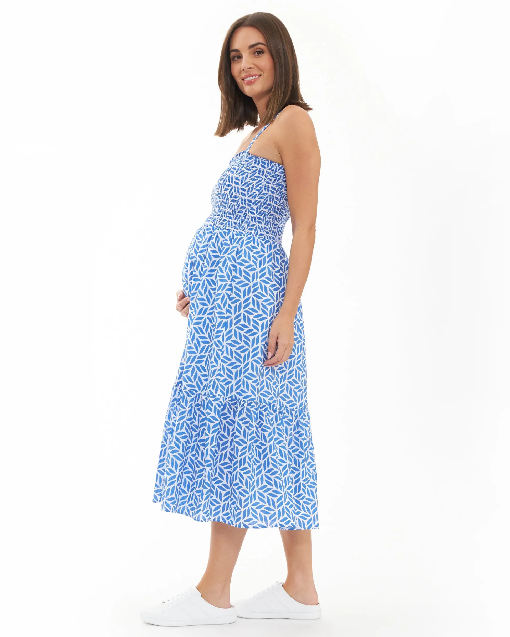 Capri Shirred Dress White / Lapis
