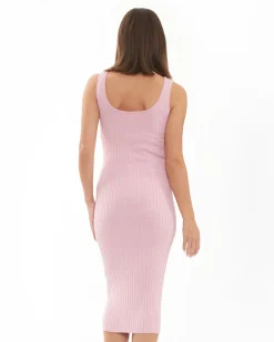 Carmen Rib Knit Dress  Pink