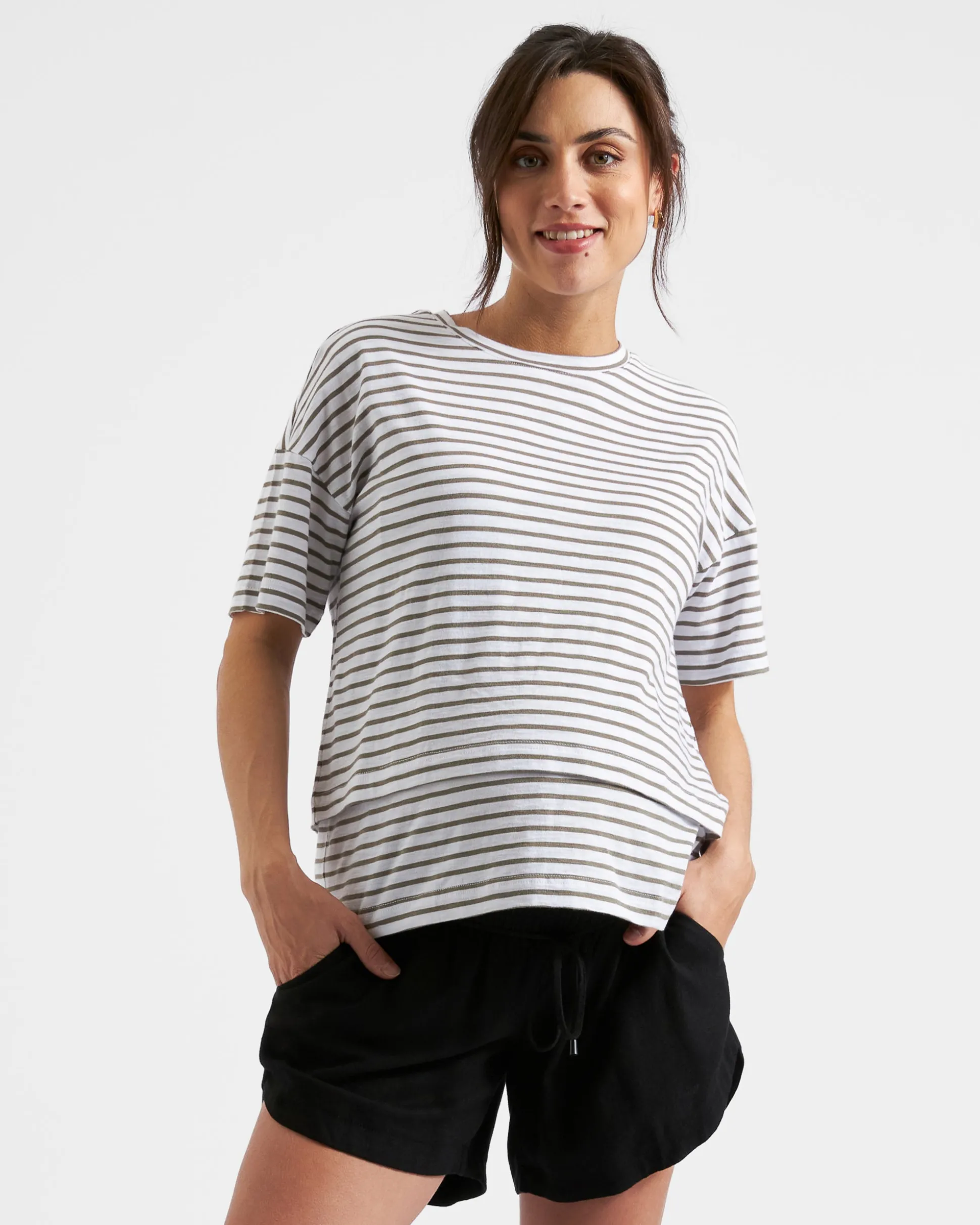 Claudette Nursing Tee White / Olive