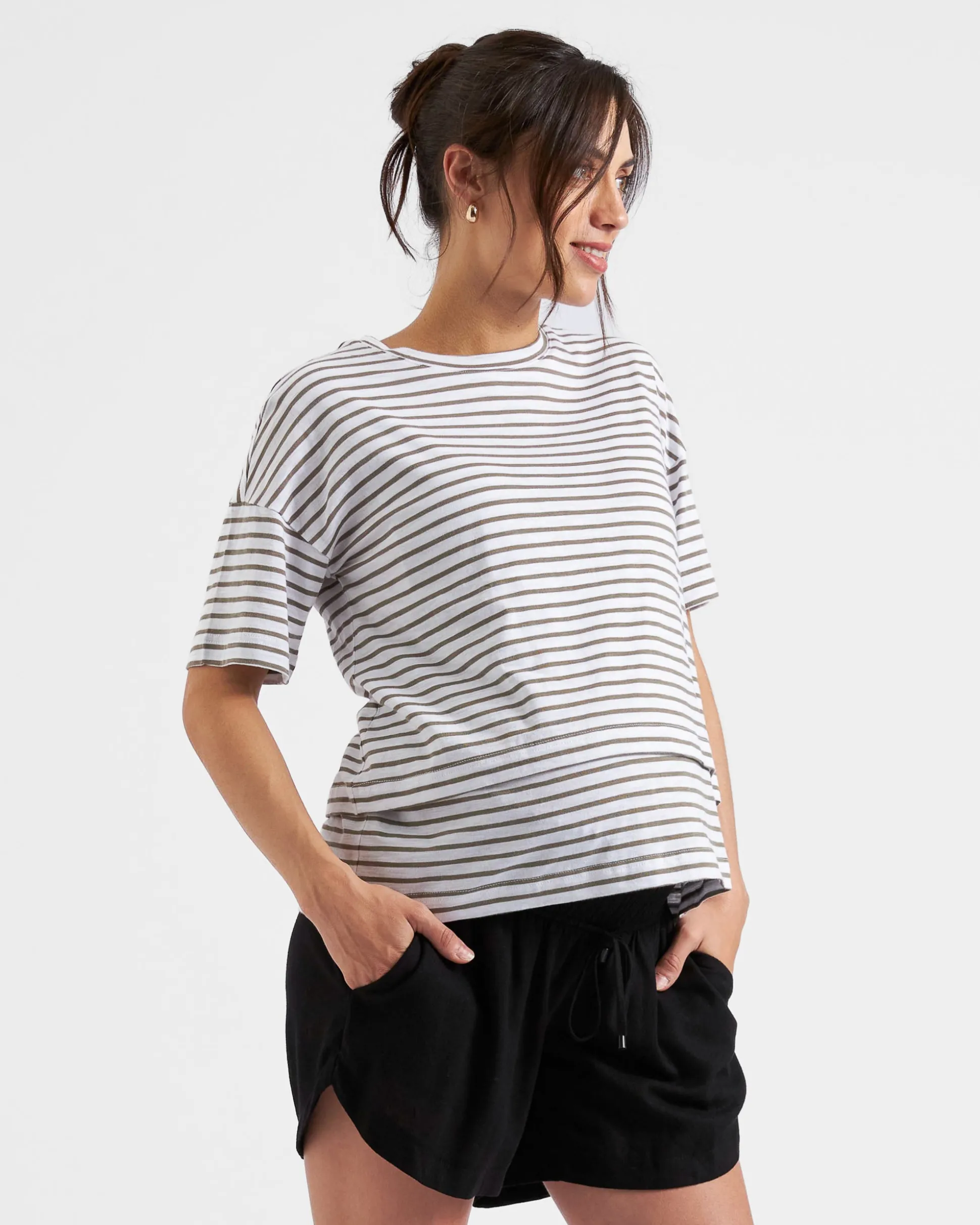 Claudette Nursing Tee White / Olive