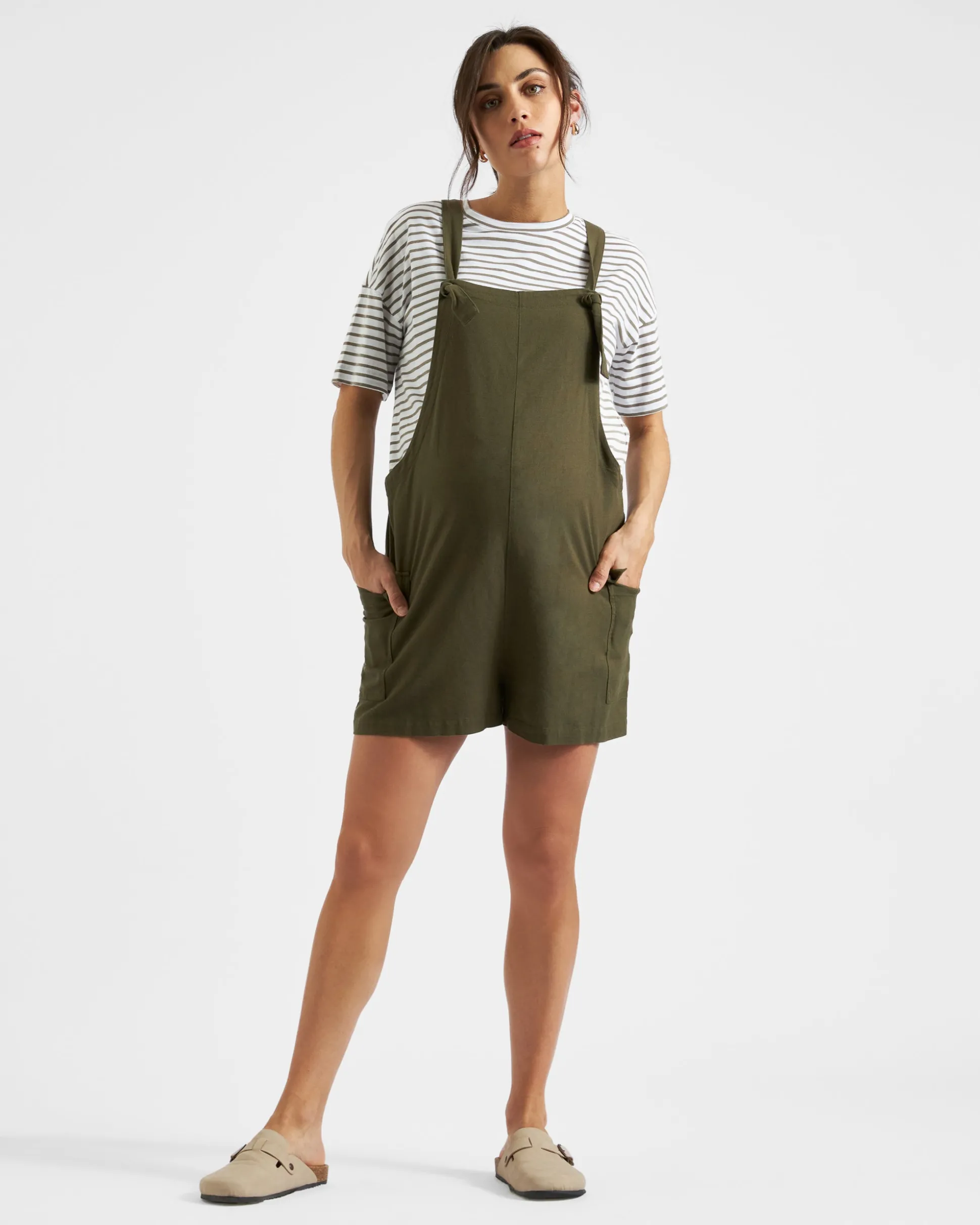Claudette Nursing Tee White / Olive