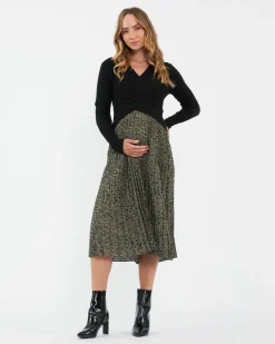 Cleo Pleat Skirt Khaki / Black