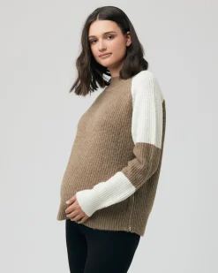 Colour Block Nursing Knit Olive / Off White