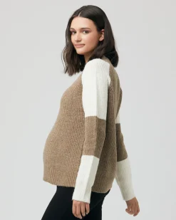 Colour Block Nursing Knit Olive / Off White
