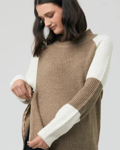 Colour Block Nursing Knit Olive / Off White