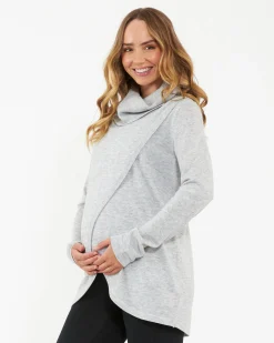Cowl Neck Nursing Knit  Silver Marle