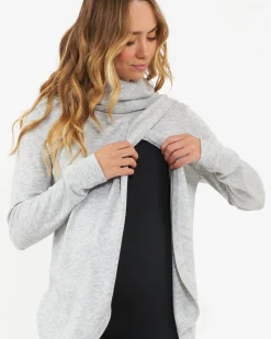 Cowl Neck Nursing Knit  Silver Marle