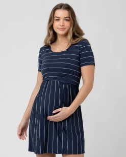 Crop Top Nursing Dress Indigo / White