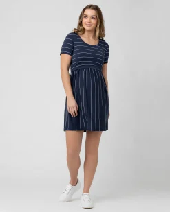 Crop Top Nursing Dress Indigo / White
