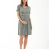 Crop Top Nursing Dress Olive / White