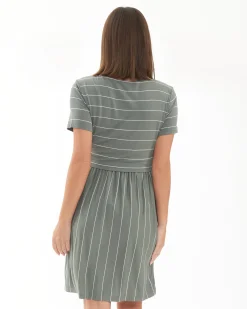 Crop Top Nursing Dress Olive / White