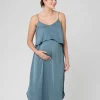 Crushed Satin Nursing Dress  Dusty Blue