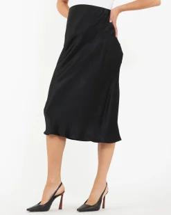 Crystal Satin Skirt Black