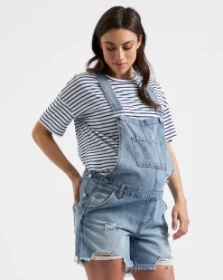 Denim Short Overalls Pale Blue