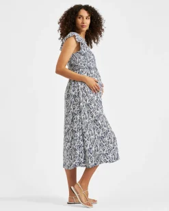 Edie Nursing Dress  Washed Indigo / White