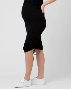 Edie Ruched Rib Skirt  Black