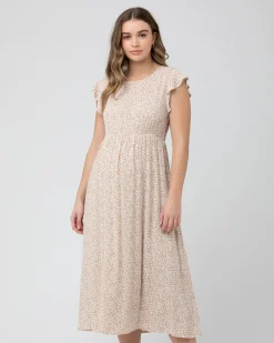 Erika Shirred Dress Natural /White