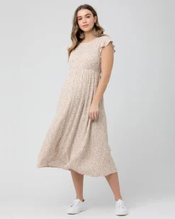 Erika Shirred Dress Natural /White