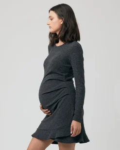 Evie Frill Hem Dress Charcoal Marle