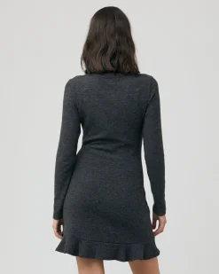 Evie Frill Hem Dress Charcoal Marle