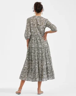 Ezra Tiered Dress Olive / White