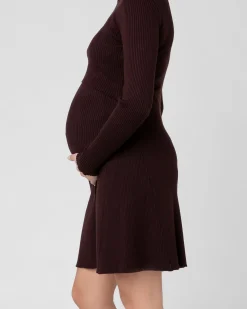 Hailey Rib Knit Nursing Dress Chocolate