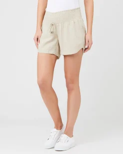 Indi Shirred Linen Short Natural