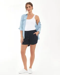 Indi Shirred Linen Short Navy