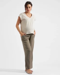 Indi Wide Leg Linen Pant Olive
