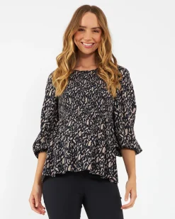 Izzie Shirred Top  Midnight / Mocha
