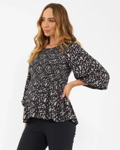 Izzie Shirred Top  Midnight / Mocha