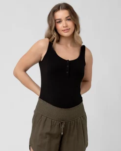 Izzy Button Down Rib Tank  Black
