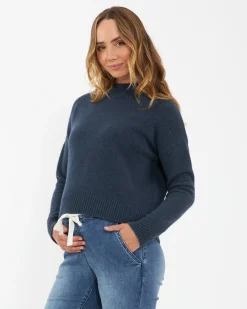 Jade Crop Nursing Knit Denim Marle