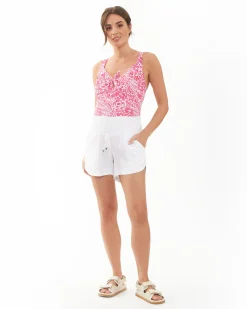 Janis Tie Front One Piece Hot Pink / White